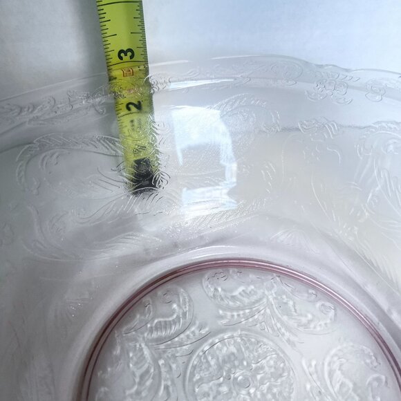 Vintage Pink Glass Depression Era Bowl With Floral Etching & Scalloped Edges ** - Picture 4 of 11